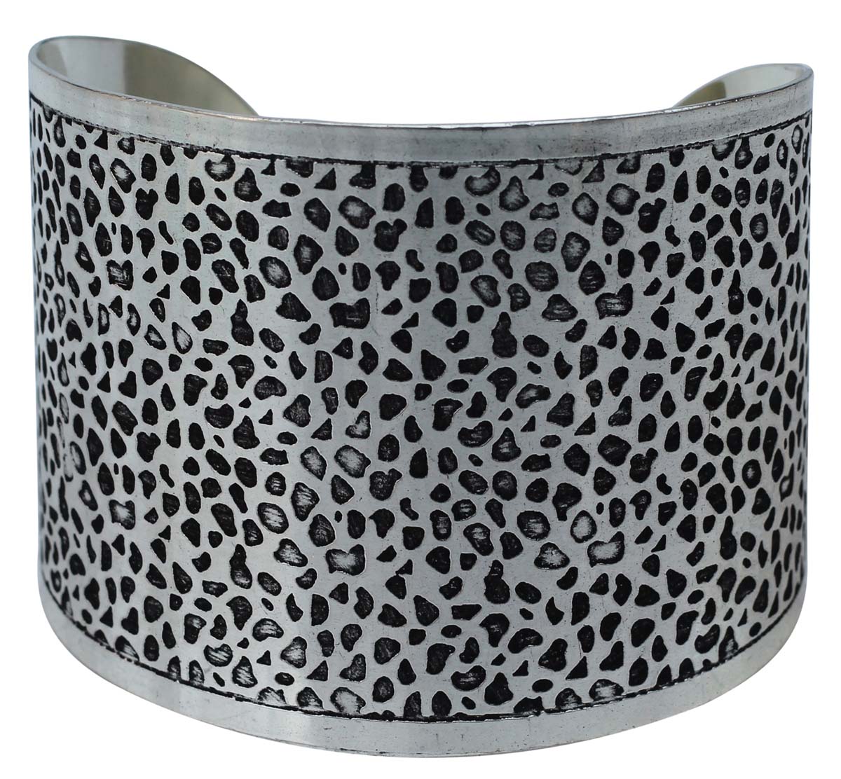 Wholesale Bracelets from India – Antique-Look Cuff Bracelet – Cast in Brass – Nickel Plated & Black Shading – Abstract Pattern – Bracelets in Bulk